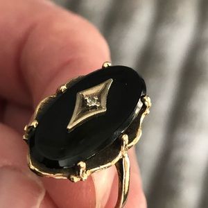 10k GOLD band ring with genuine DIAMOND and genuine Black ONYX RING